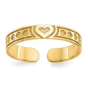 Solid 10K Yellow Gold Womens Open Heart Adjustable Toe Ring